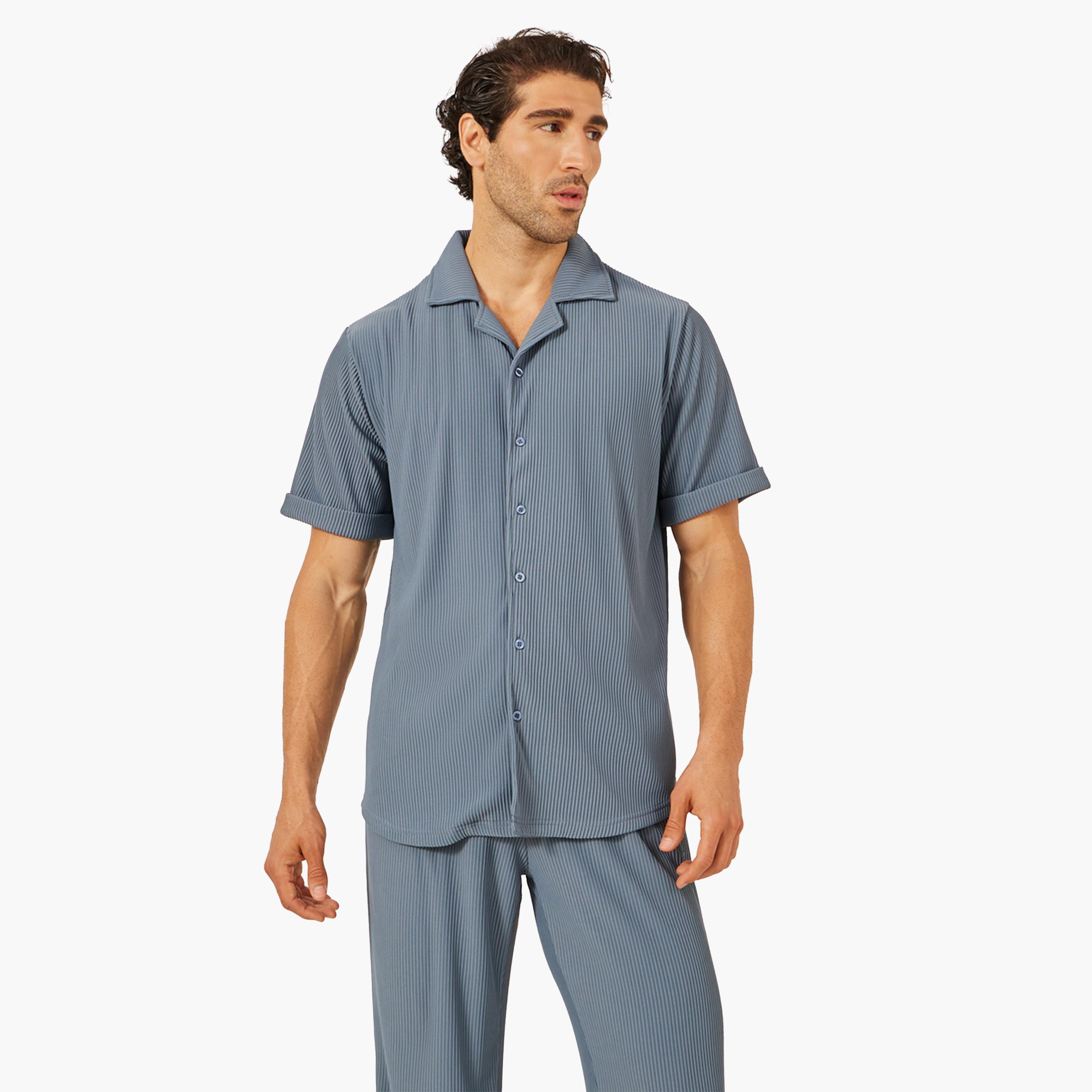 Styli Textured Ribbed Knit Relaxed Fit Shirt and Pants Co-Ords-men-clothing-coordsets-image-2