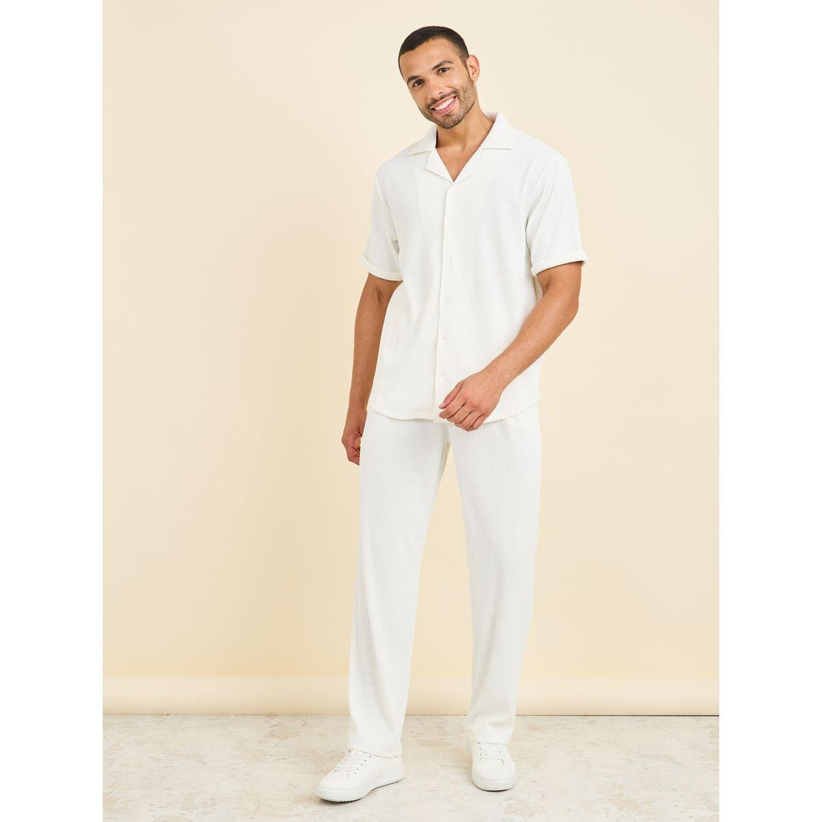 Styli Textured Rib Knit Relaxed Fit Shirt & Pant Co-Ord Set-men-clothing-coordsets-image-1