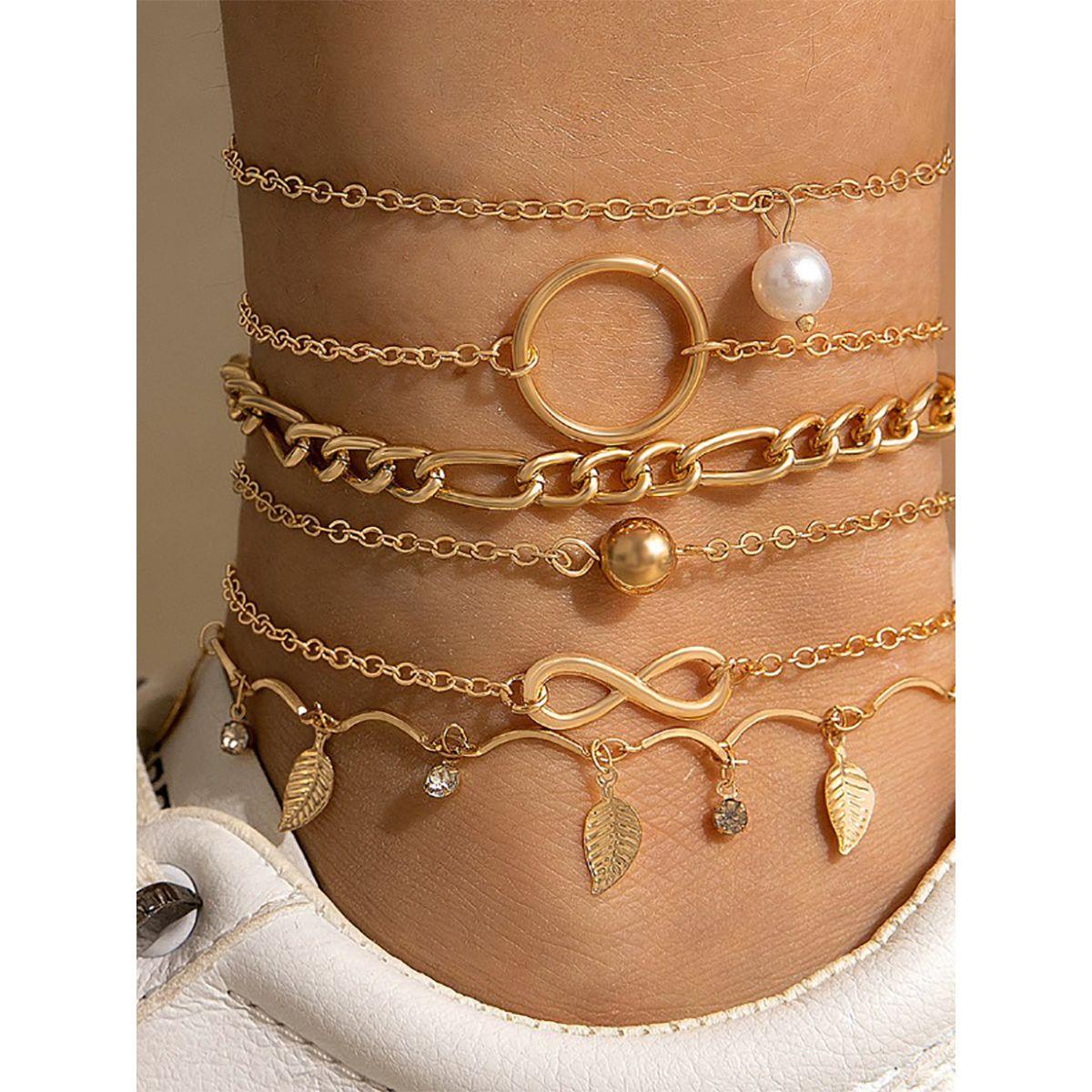 مجموعة من 6 خلاخيل عصرية-women-watchesandjewellery-jewellery-anklets-image-4