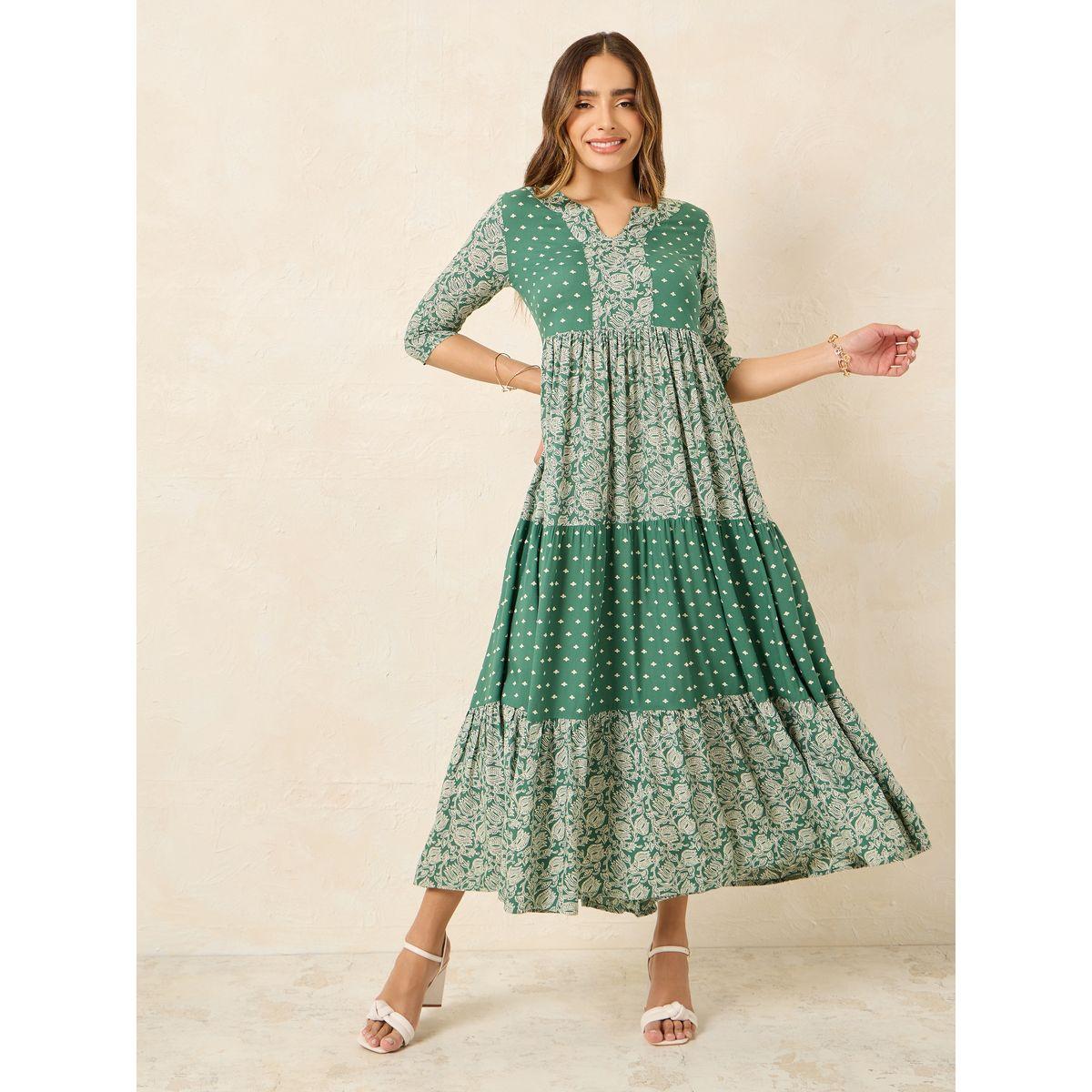 فستان طويل مطبع بالكامل مع كسرات-women-clothing-dresses-image-1