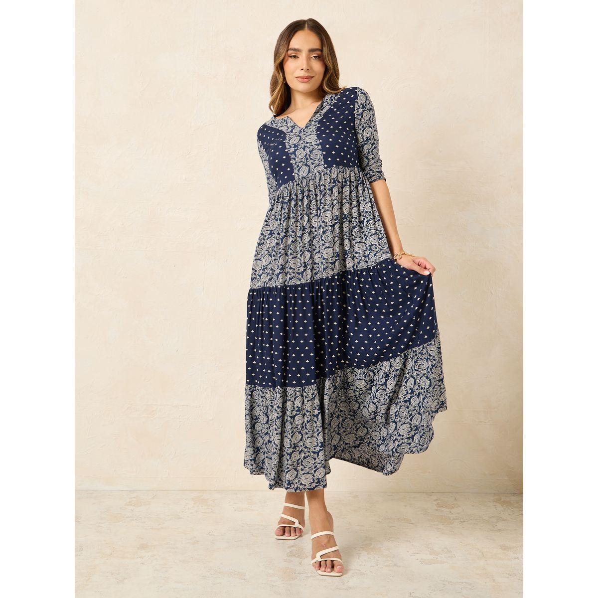 Styli All Over Print V Neck Tiered Maxi Dress-women-clothing-dresses-image-1