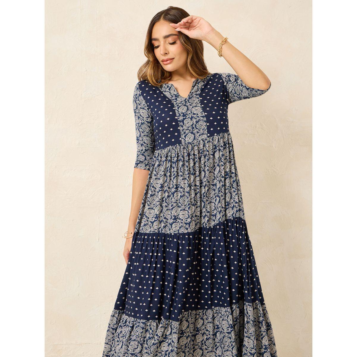 فستان طويل مطبع بالكامل مع كسرات-women-clothing-dresses-image-2