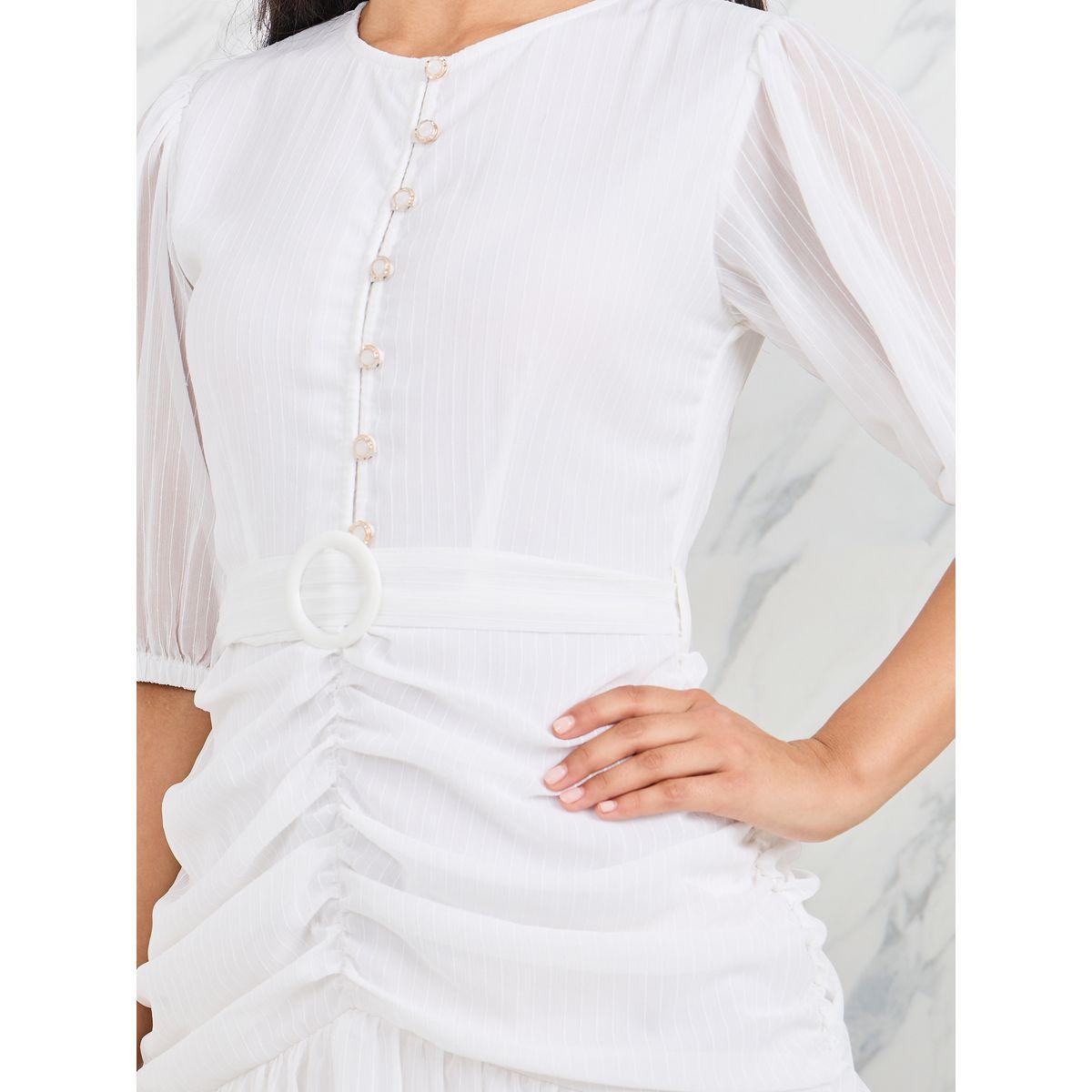 Styli Ruched Detail Buckle Belted Layer Tiered Maxi Dress-women-clothing-dresses-image-3