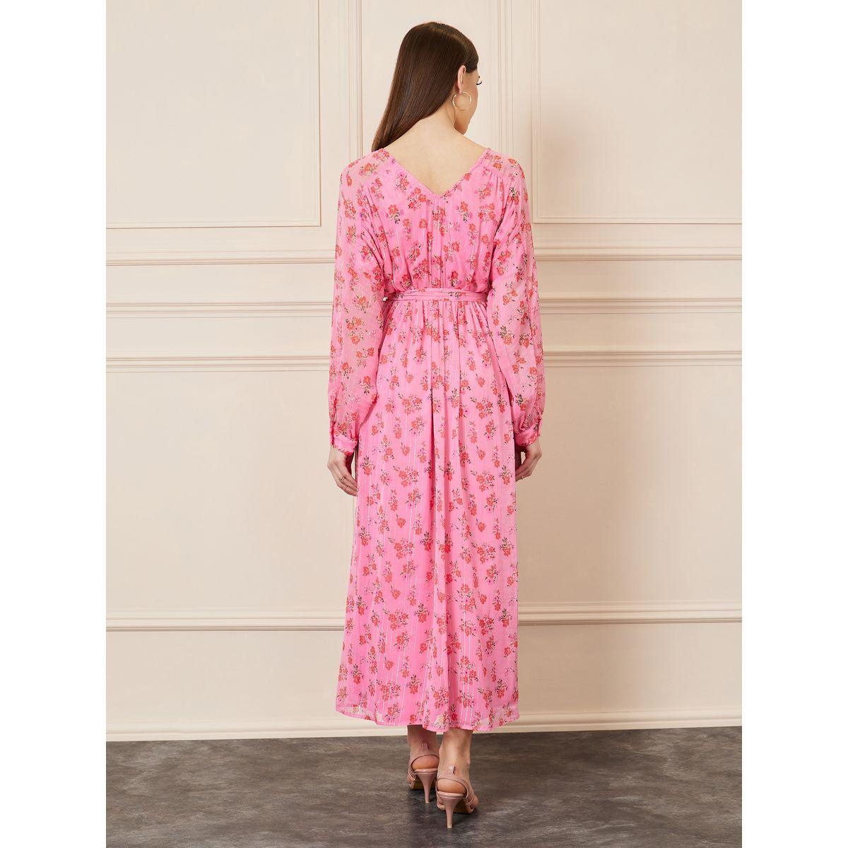 Styli Floral Print A-Line Maxi Dress with Self Tie Up-women-clothing-dresses-image-4