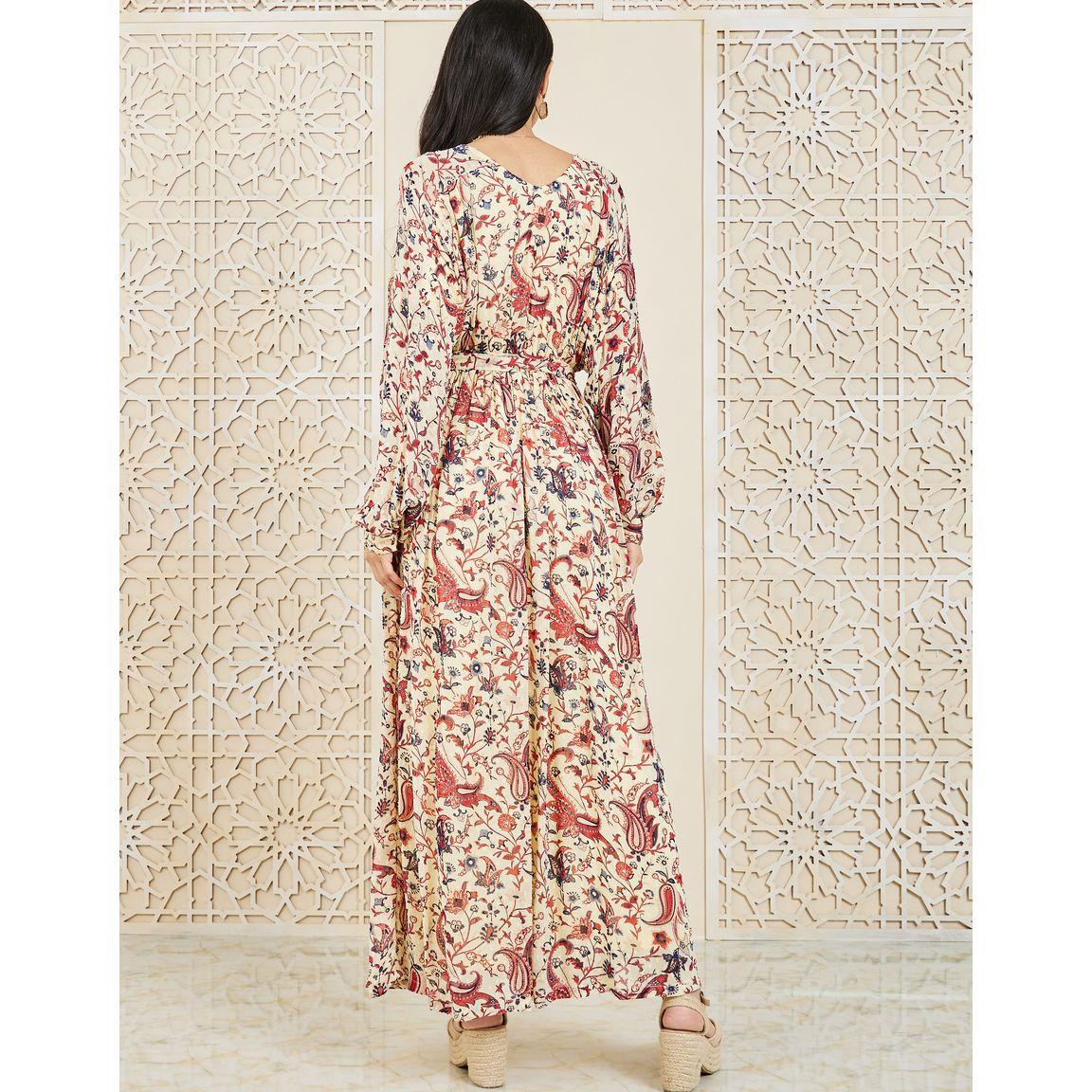 Styli Paisley Printed A-Line Maxi Dress with Self Tie Up-women-clothing-dresses-image-4