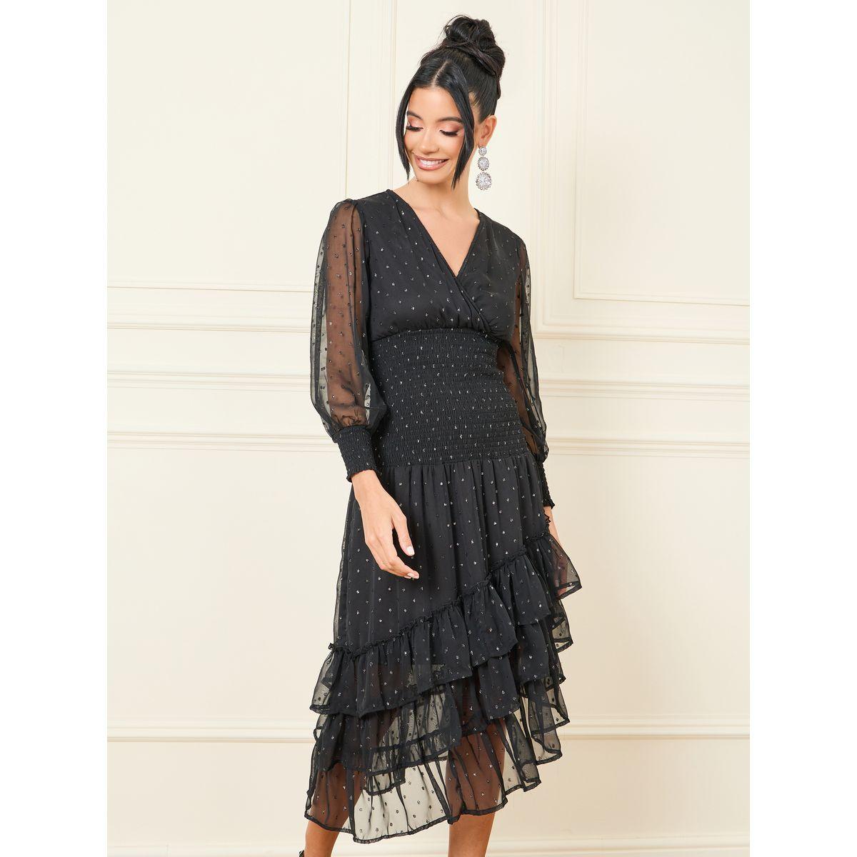 فستان ميدي بتفاصيل براقة وحافة بكشكش-women-clothing-dresses-image-2