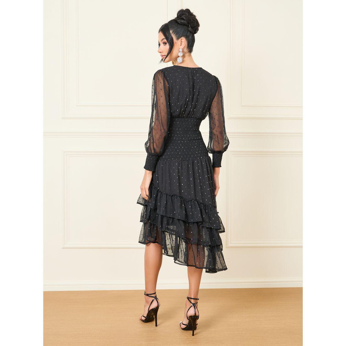 فستان ميدي بتفاصيل براقة وحافة بكشكش-women-clothing-dresses-image-4