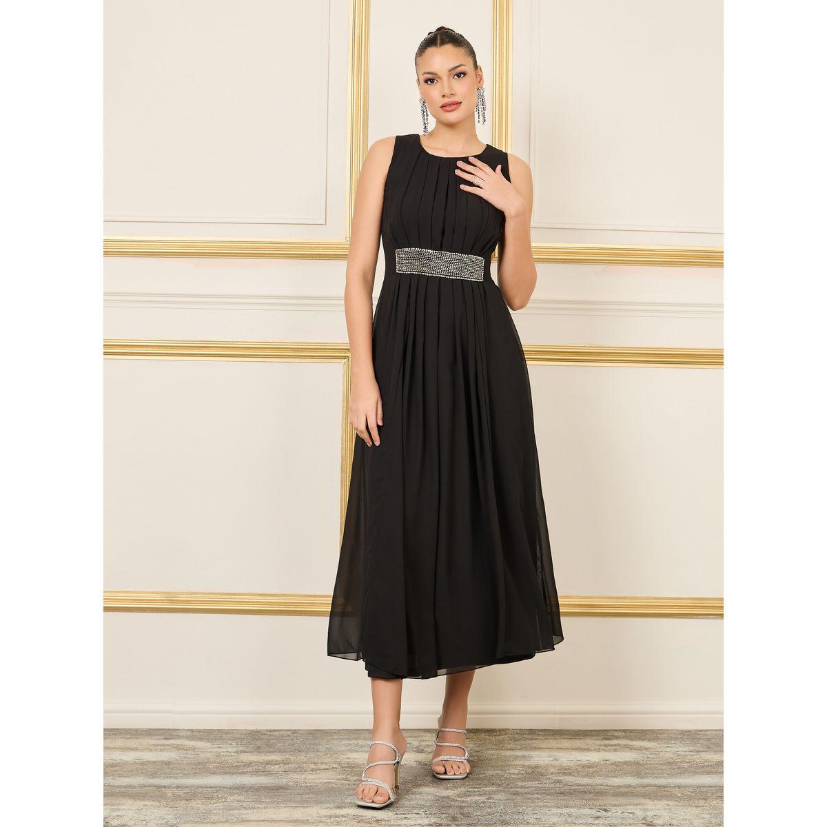 Styli Embellished Waist Pleated A-Line Maxi Dress-women-clothing-dresses-image-1