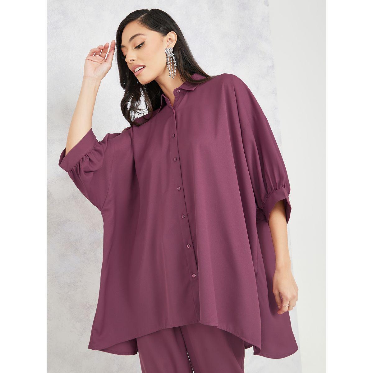 Styli Oversized Dropped Shoulder Shirt with Button Closure-women-clothing-shirtsandblouses-shirts-image-1