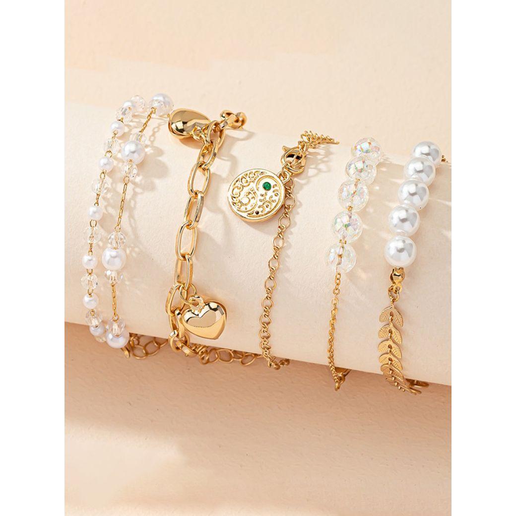 Styli Set of 5 - Faux Pearl Link Bracelets-women-watchesandjewellery-jewellery-banglesandbracelets-image-2
