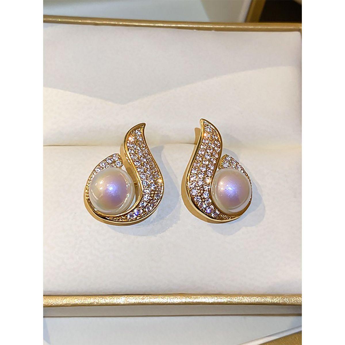 Styli Embellished Faux Pearl Earrings-women-watchesandjewellery-jewellery-earrings-image-2