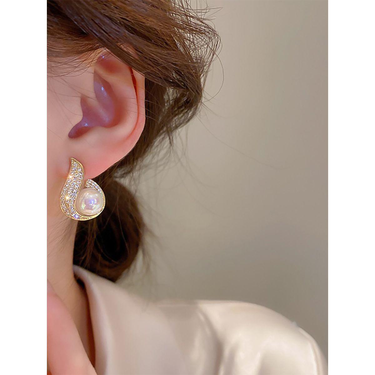 Styli Embellished Faux Pearl Earrings-women-watchesandjewellery-jewellery-earrings-image-3