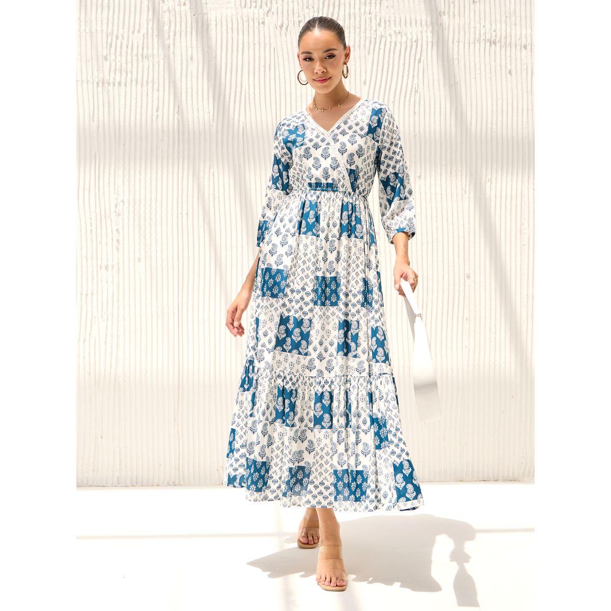 Styli Paisley Print A-Line Midi Dress with 3/4 Sleeves-women-clothing-dresses-image-2