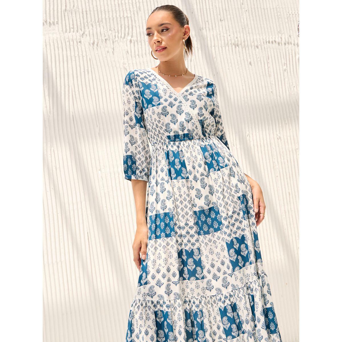 Styli Paisley Print A-Line Midi Dress with 3/4 Sleeves-women-clothing-dresses-image-3