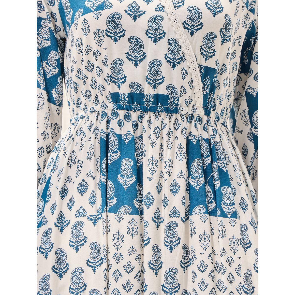 Styli Paisley Print A-Line Midi Dress with 3/4 Sleeves-women-clothing-dresses-image-4