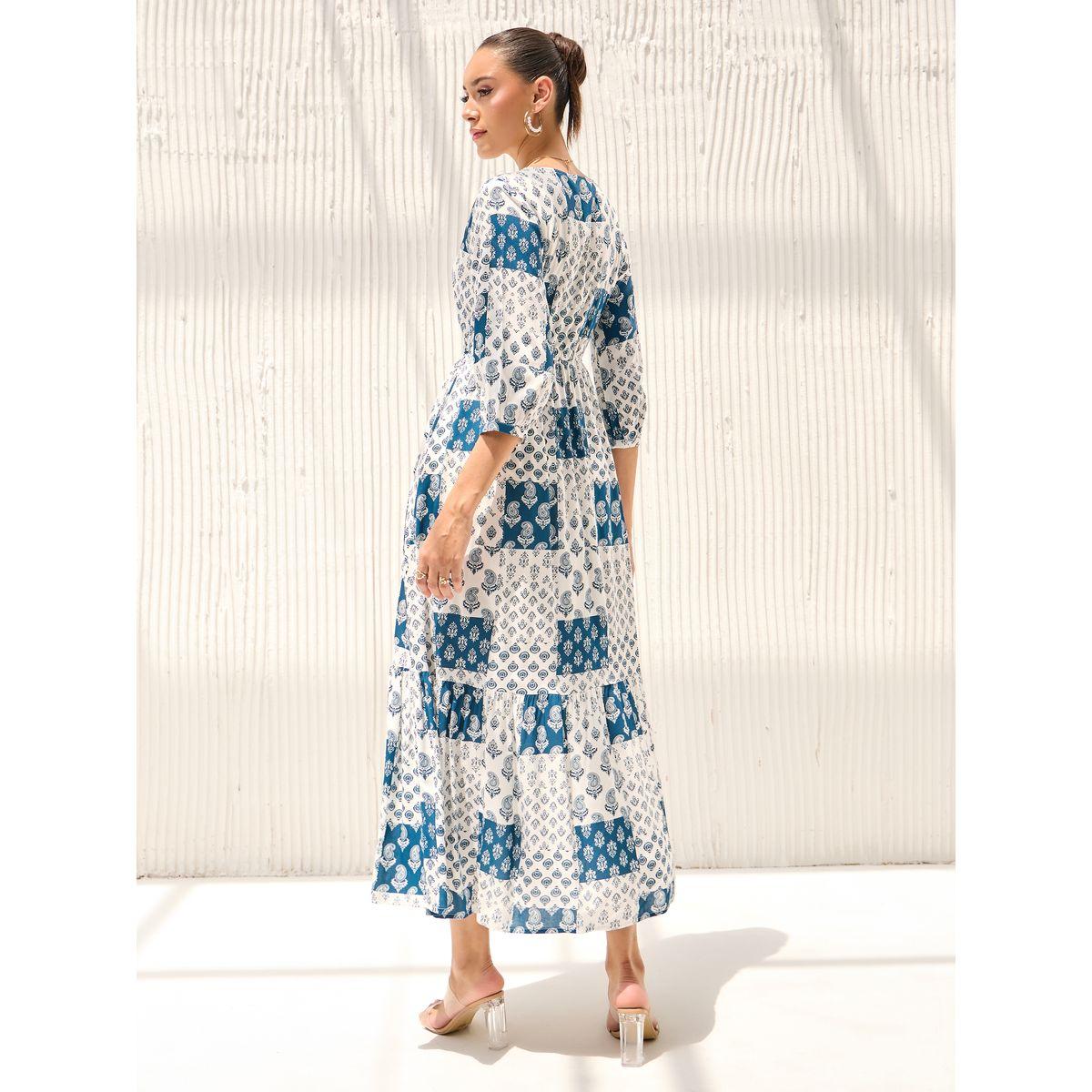 Styli Paisley Print A-Line Midi Dress with 3/4 Sleeves-women-clothing-dresses-image-5