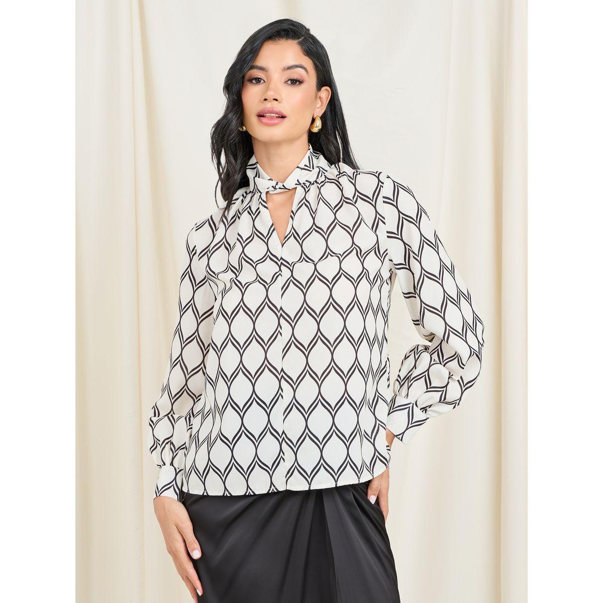 Styli Geo Print Keyhole Neck Blouse-women-clothing-shirtsandblouses-blouses-image-3