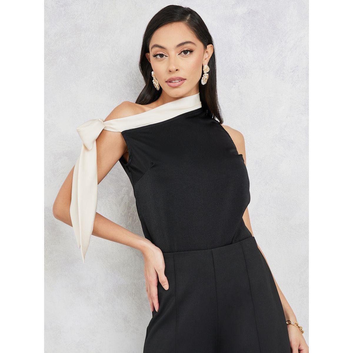 Styli Asymmetric Neck Sleeveless Blouse with Tie Detail-women-clothing-shirtsandblouses-blouses-image-1