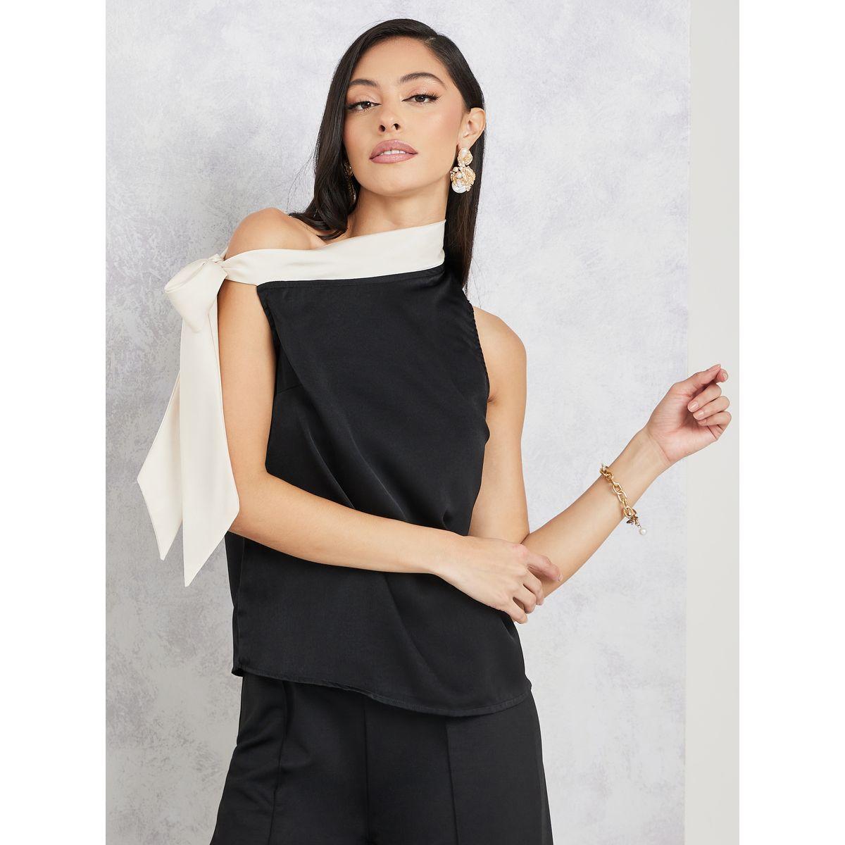 Styli Asymmetric Neck Sleeveless Blouse with Tie Detail-women-clothing-shirtsandblouses-blouses-image-3