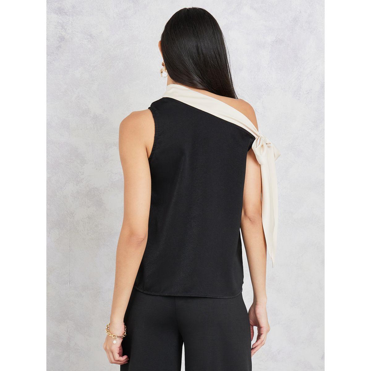 Styli Asymmetric Neck Sleeveless Blouse with Tie Detail-women-clothing-shirtsandblouses-blouses-image-5