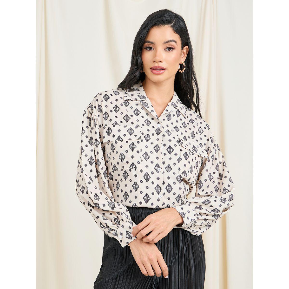 Styli Geo Print Revere Collar Pocket Detail Shirt-women-clothing-shirtsandblouses-shirts-image-1