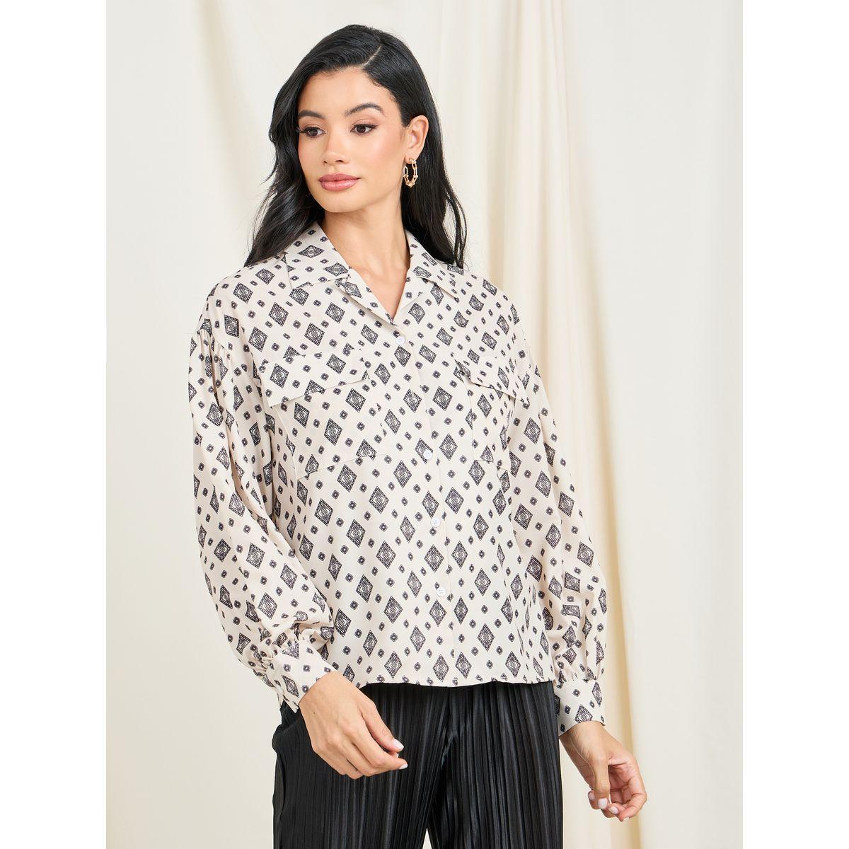 Styli Geo Print Revere Collar Pocket Detail Shirt-women-clothing-shirtsandblouses-shirts-image-3