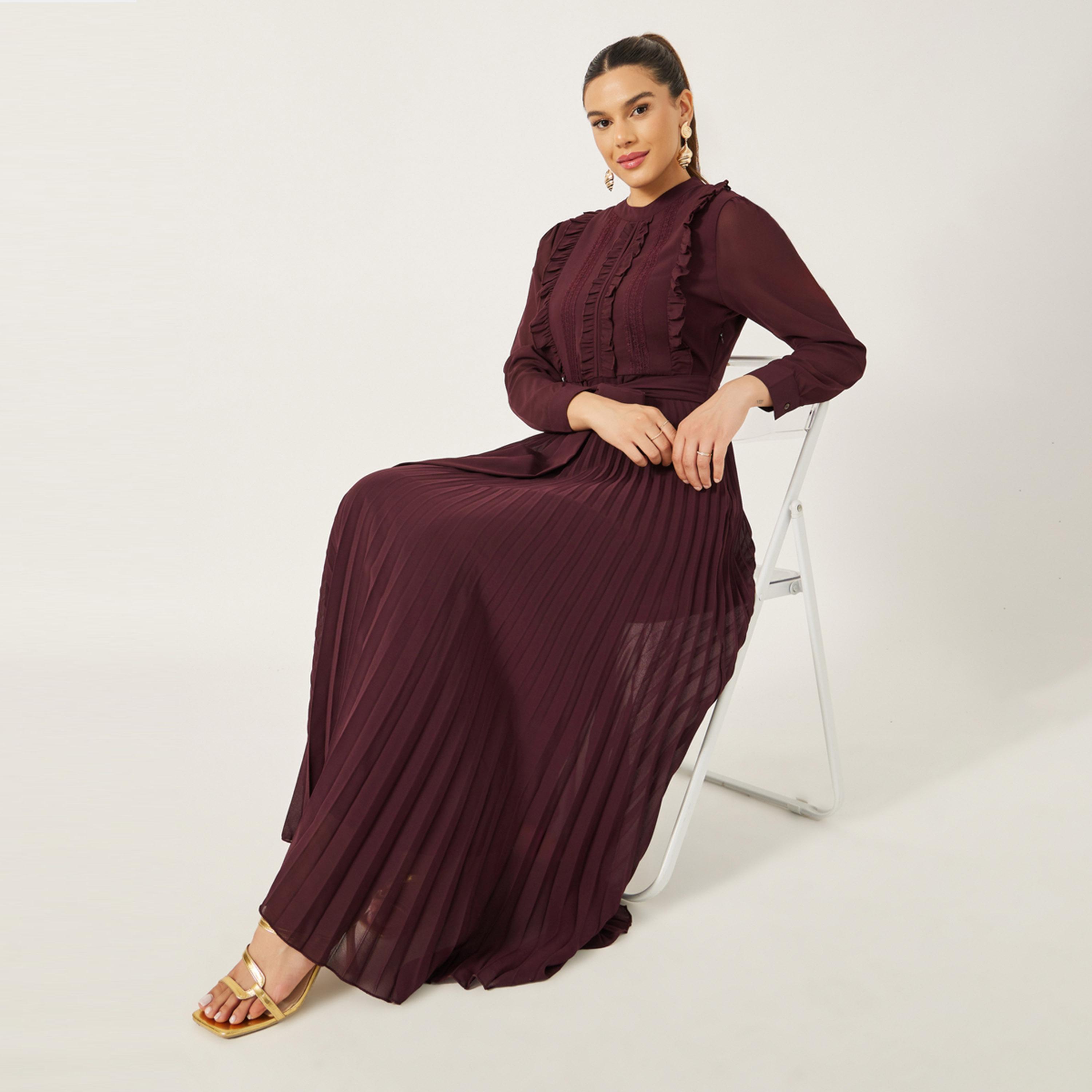 Styli Plain Long Sleeves A-Line Maxi Dress-women-clothing-dresses-image-1