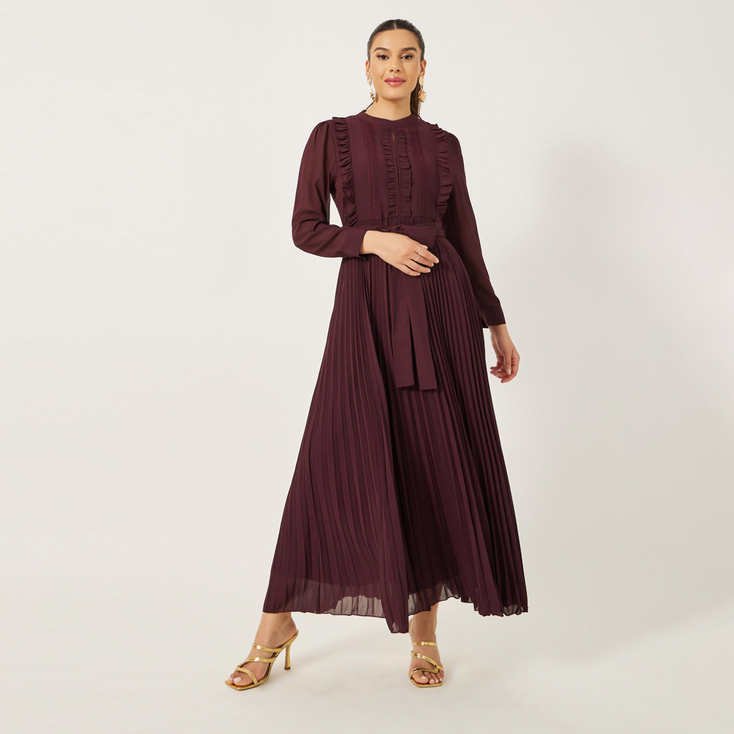 Styli Plain Long Sleeves A-Line Maxi Dress-women-clothing-dresses-image-2