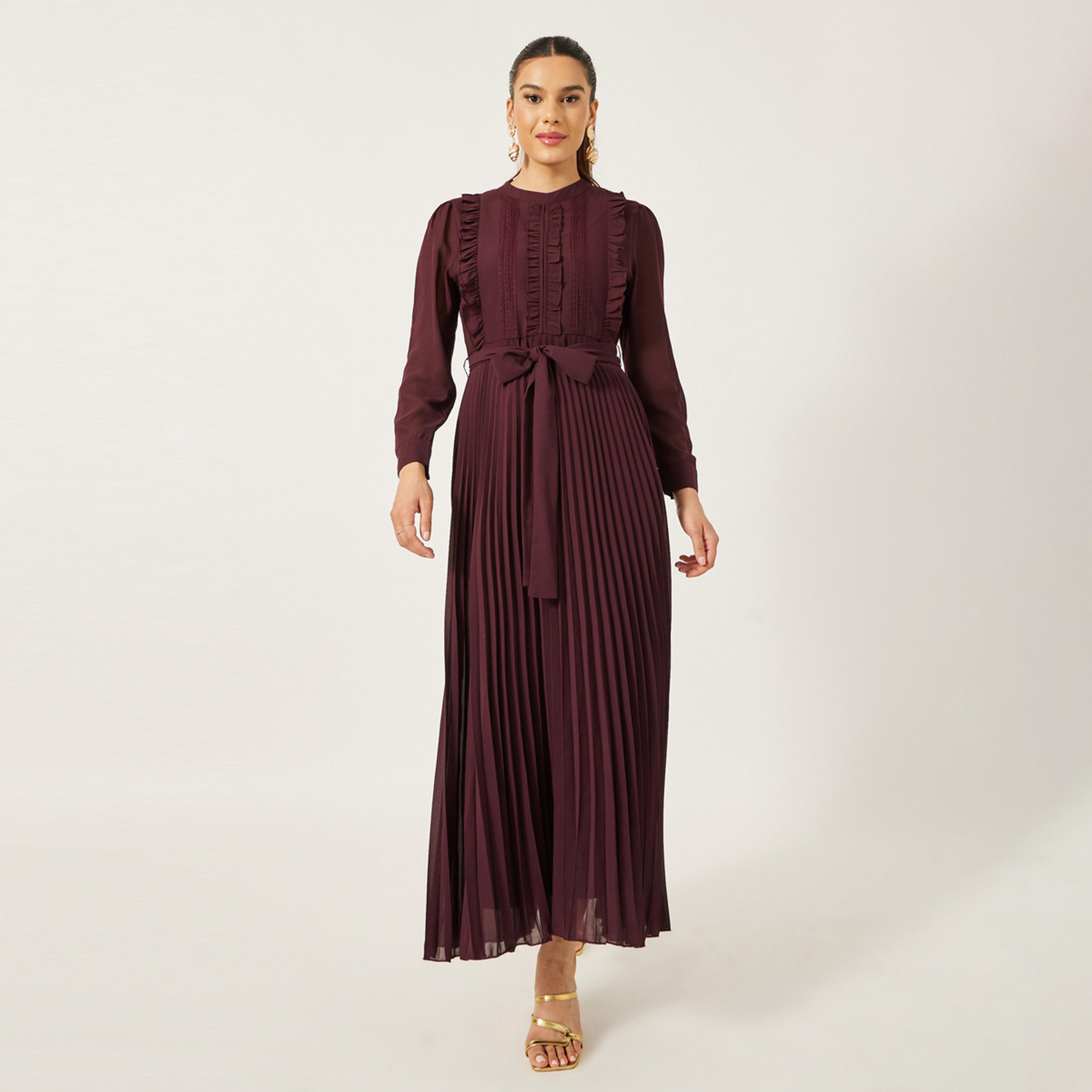Styli Plain Long Sleeves A-Line Maxi Dress-women-clothing-dresses-image-3