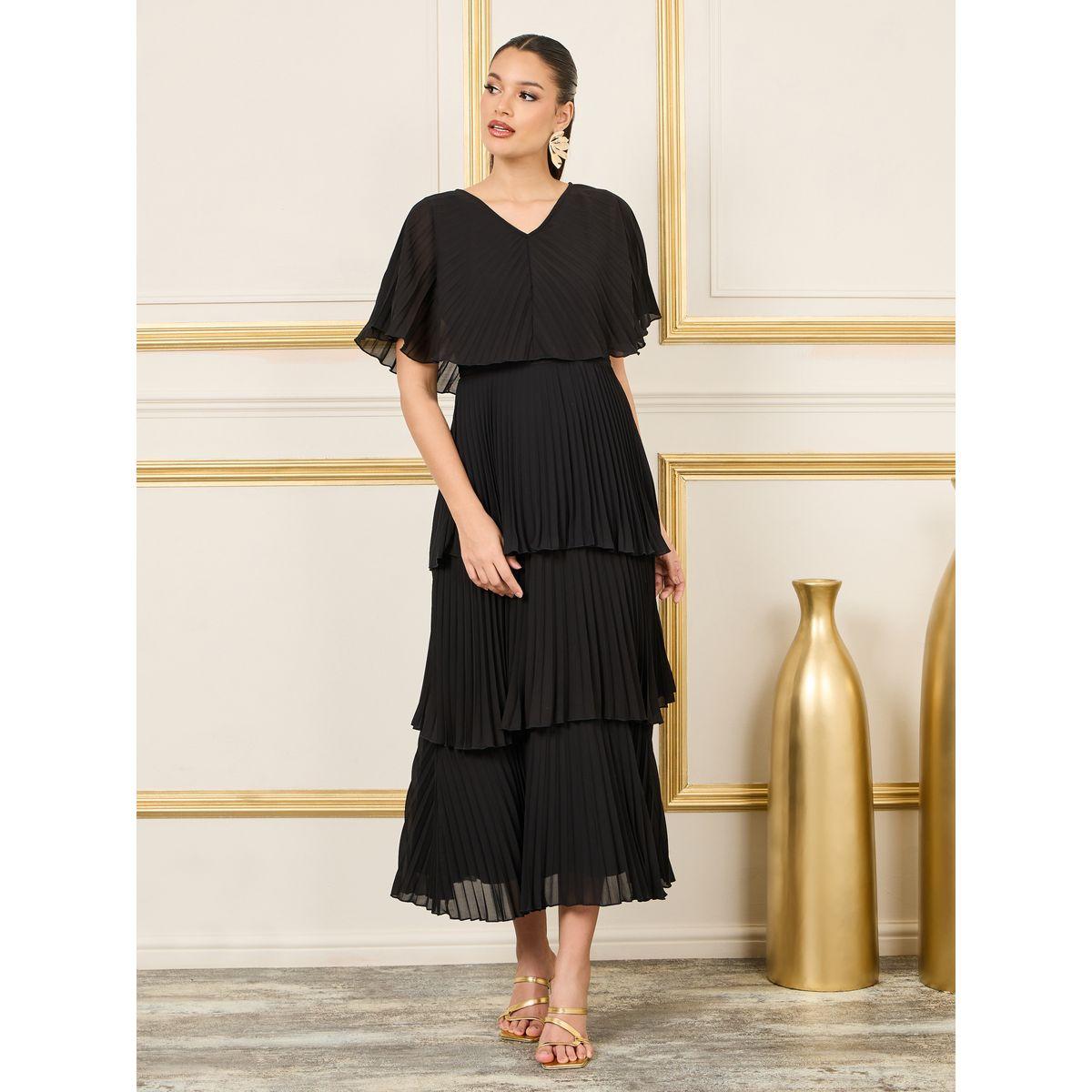 فستان طويل بكسرات واكمام كيب-women-clothing-dresses-image-1
