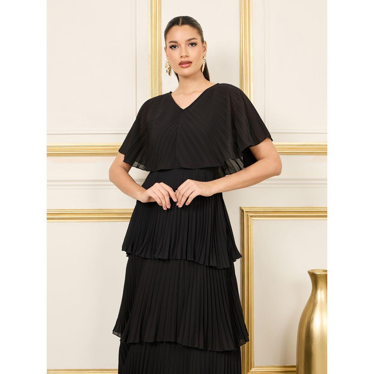 فستان طويل بكسرات واكمام كيب-women-clothing-dresses-image-2