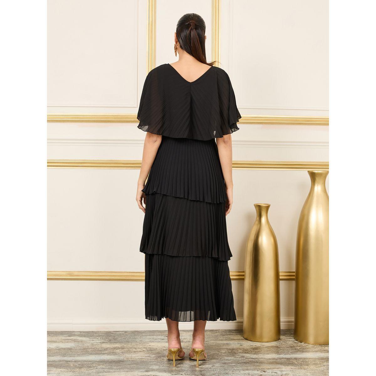 فستان طويل بكسرات واكمام كيب-women-clothing-dresses-image-4