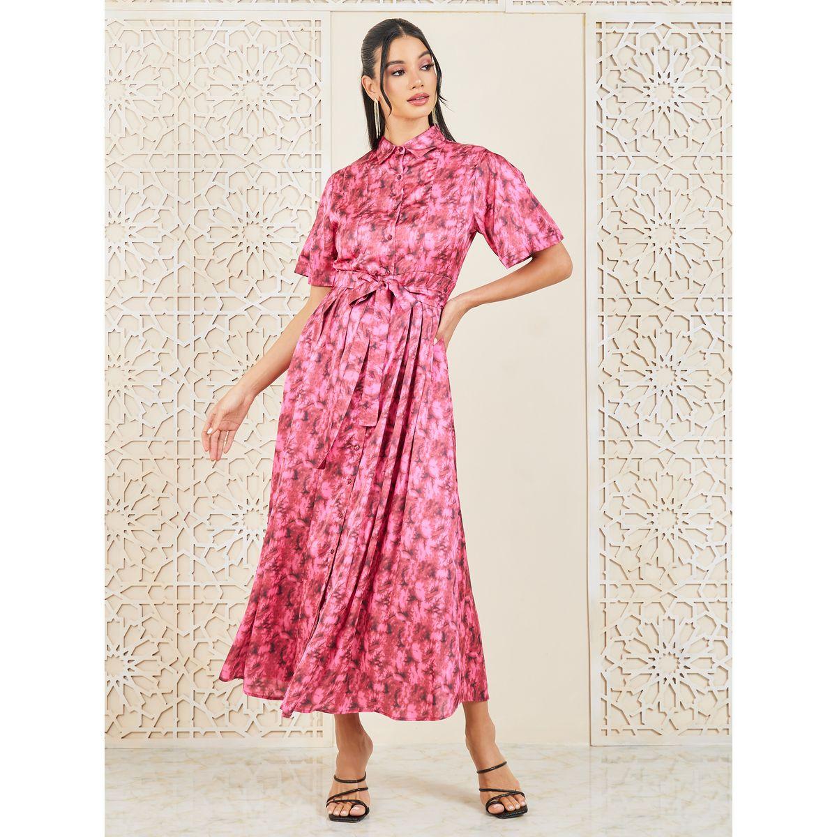 Styli All Over Print Collared Maxi Dress with Self Tie Up-women-clothing-dresses-image-1