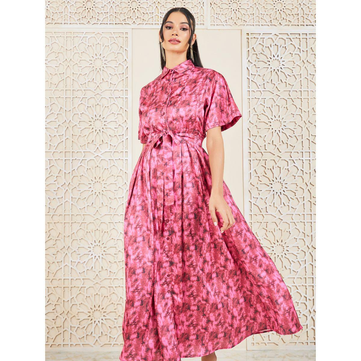 Styli All Over Print Collared Maxi Dress with Self Tie Up-women-clothing-dresses-image-2