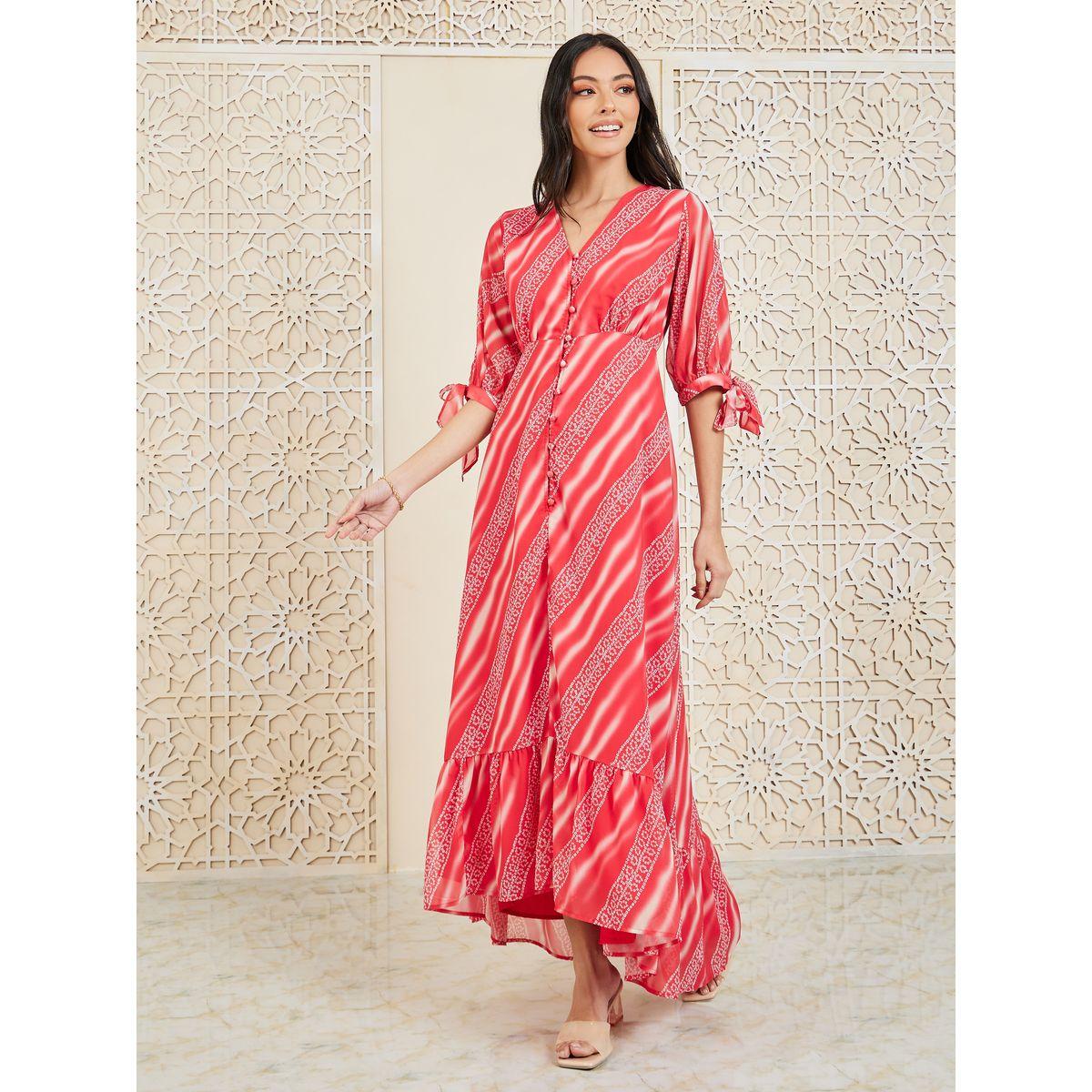 فستان طويل مطبع بالكامل مع أزرار غلق-women-clothing-dresses-image-1