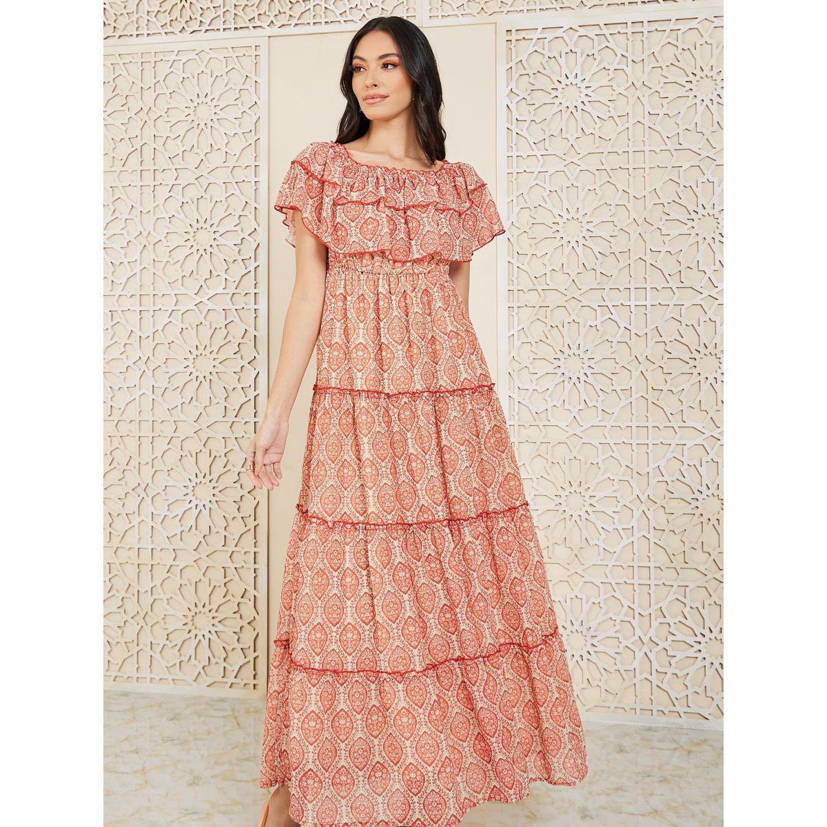 Styli Paisley Print Ruffle Layer Detail Tiered Maxi Dress-women-clothing-dresses-image-2