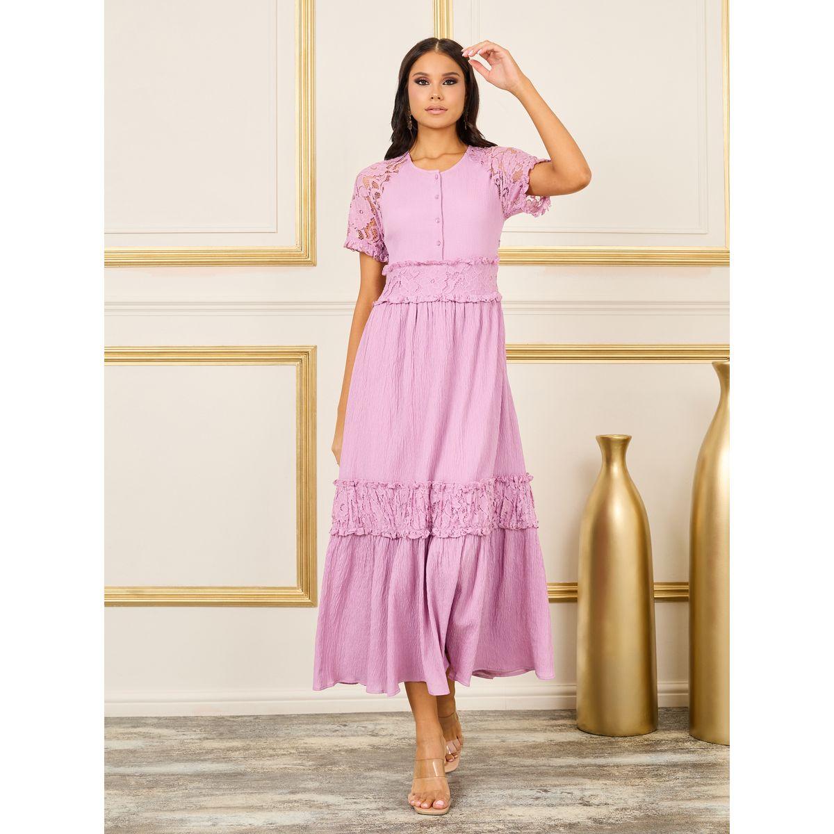 فستان طويل بتفاصيل دانتيل وازرار-women-clothing-dresses-image-1