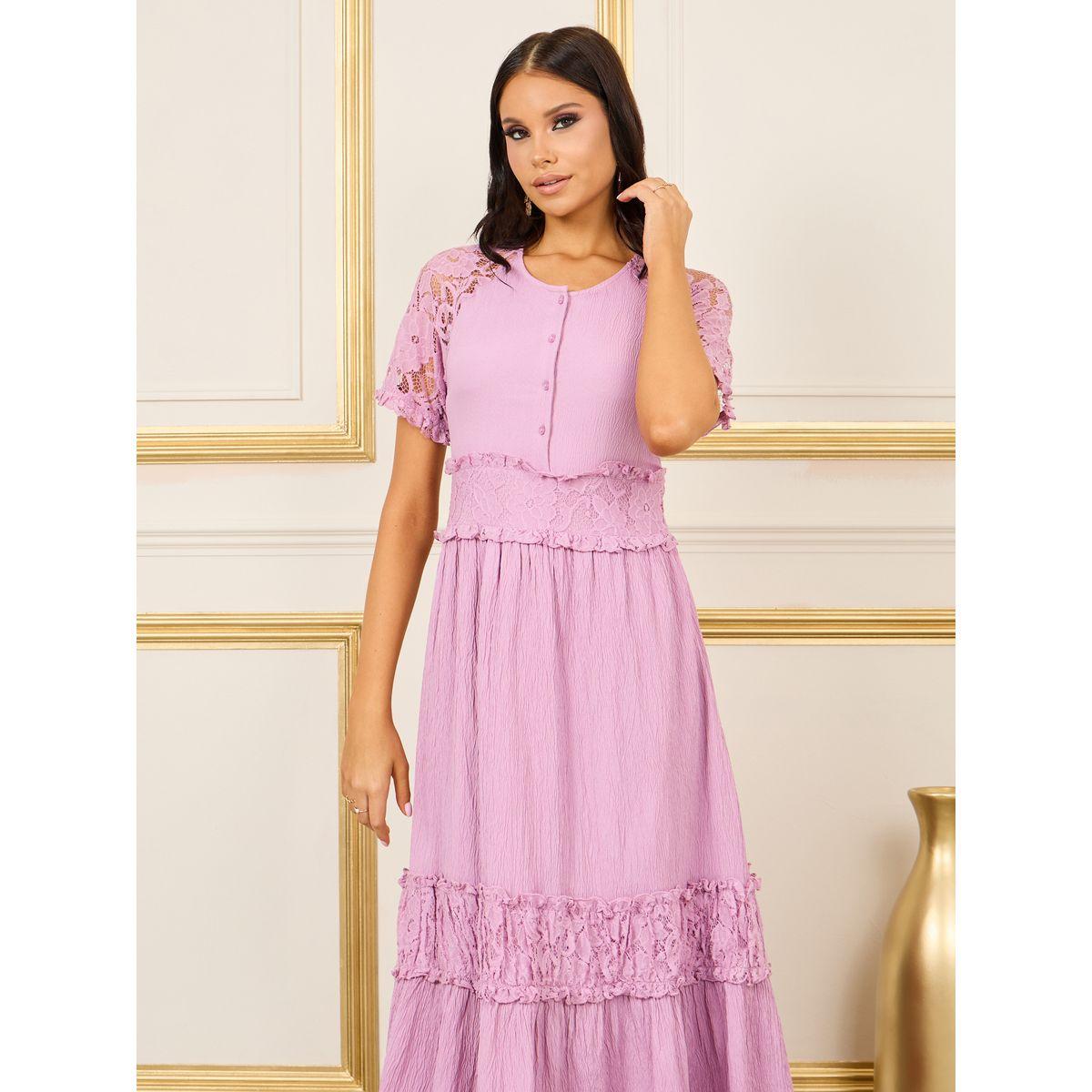 فستان طويل بتفاصيل دانتيل وازرار-women-clothing-dresses-image-2