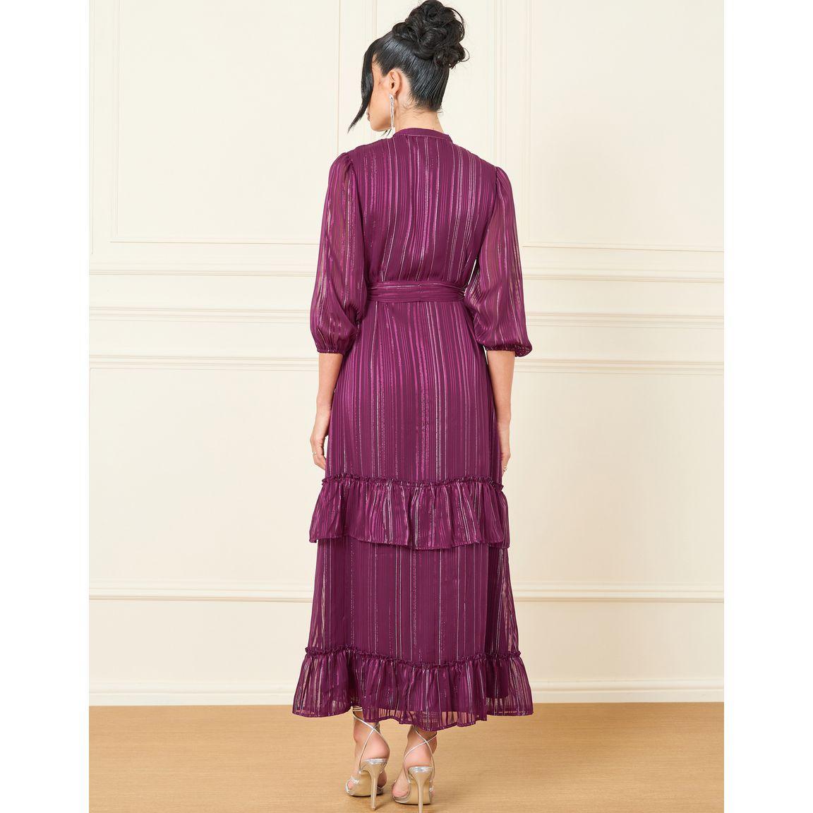 Styli Lurex Striped High Neck Ruffle Detail Tiered Maxi Dress-women-clothing-dresses-image-4