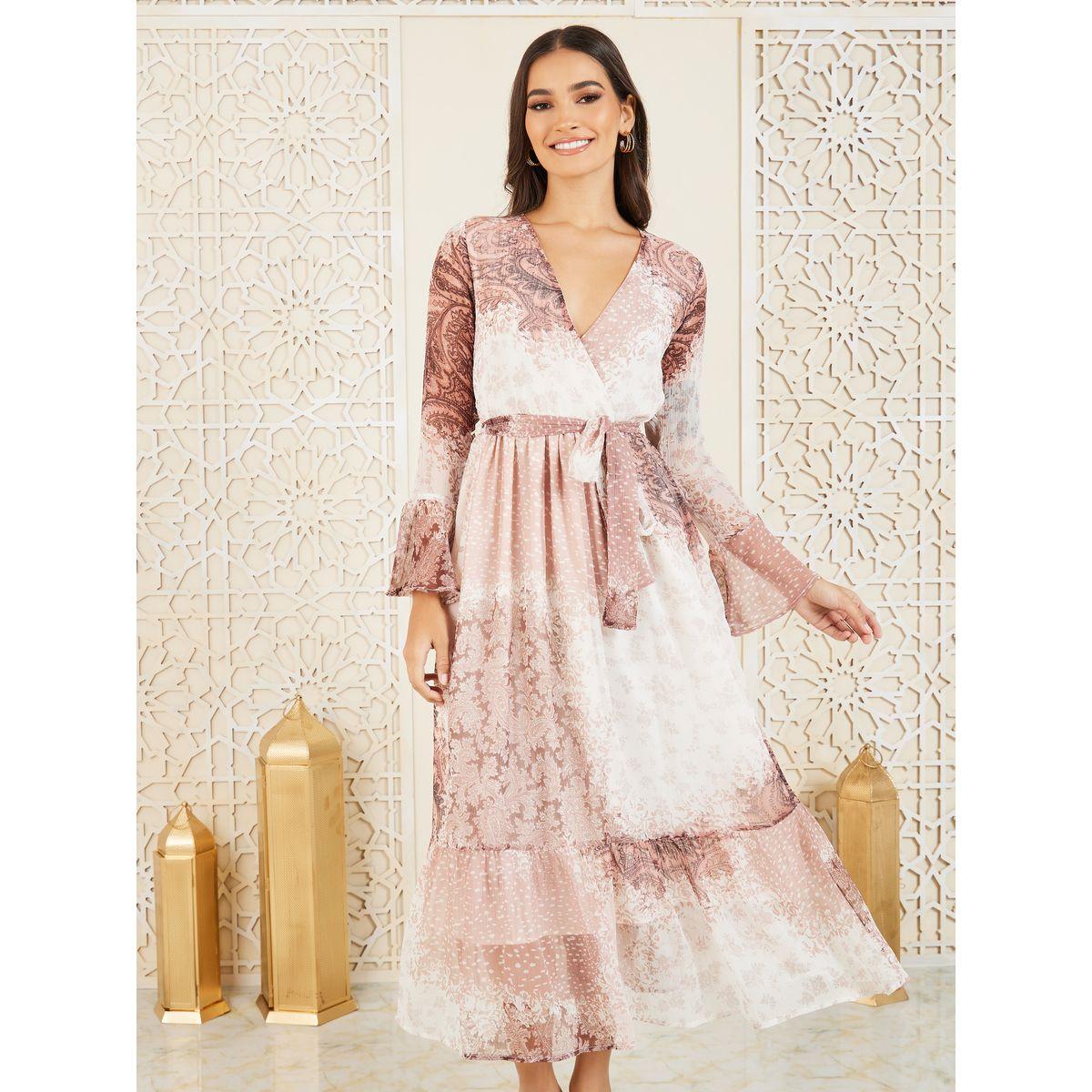 Styli Paisley Print Self Tie Up Tiered Midi Dress-women-clothing-dresses-image-2