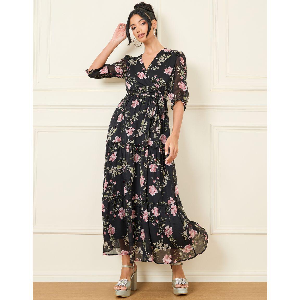 Styli Floral Print Tiered Maxi Dress with Tie Up-women-clothing-dresses-image-1