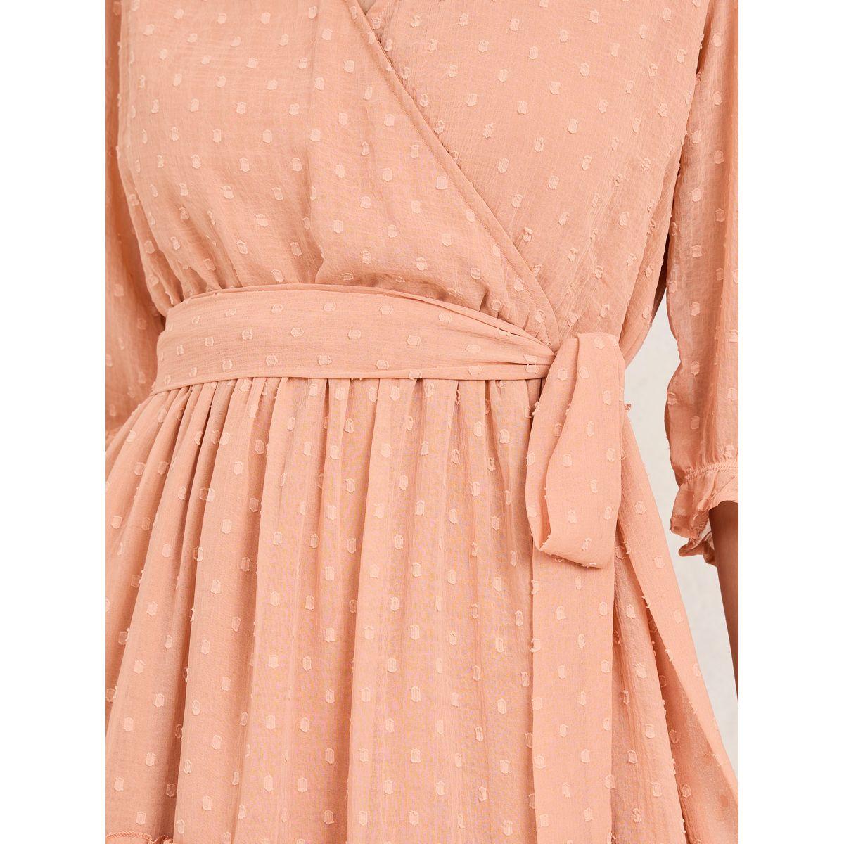 Styli Dobby Tiered Wrap Midi Dress with Self Tie Up-women-clothing-dresses-image-3