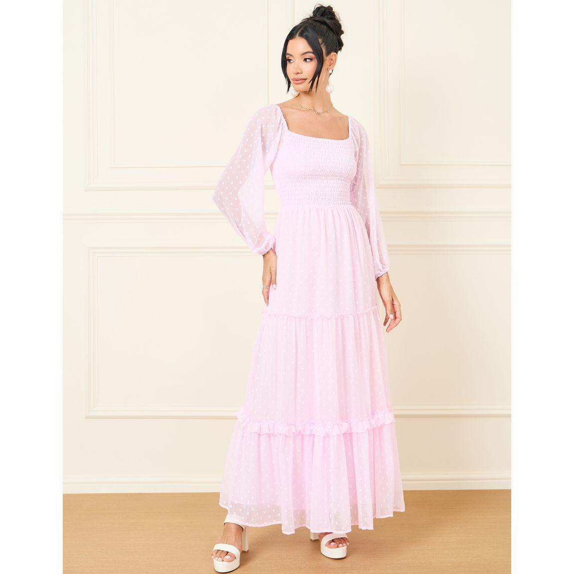 Styli Dobby Smocked Detail Tiered Maxi Dress-women-clothing-dresses-image-1