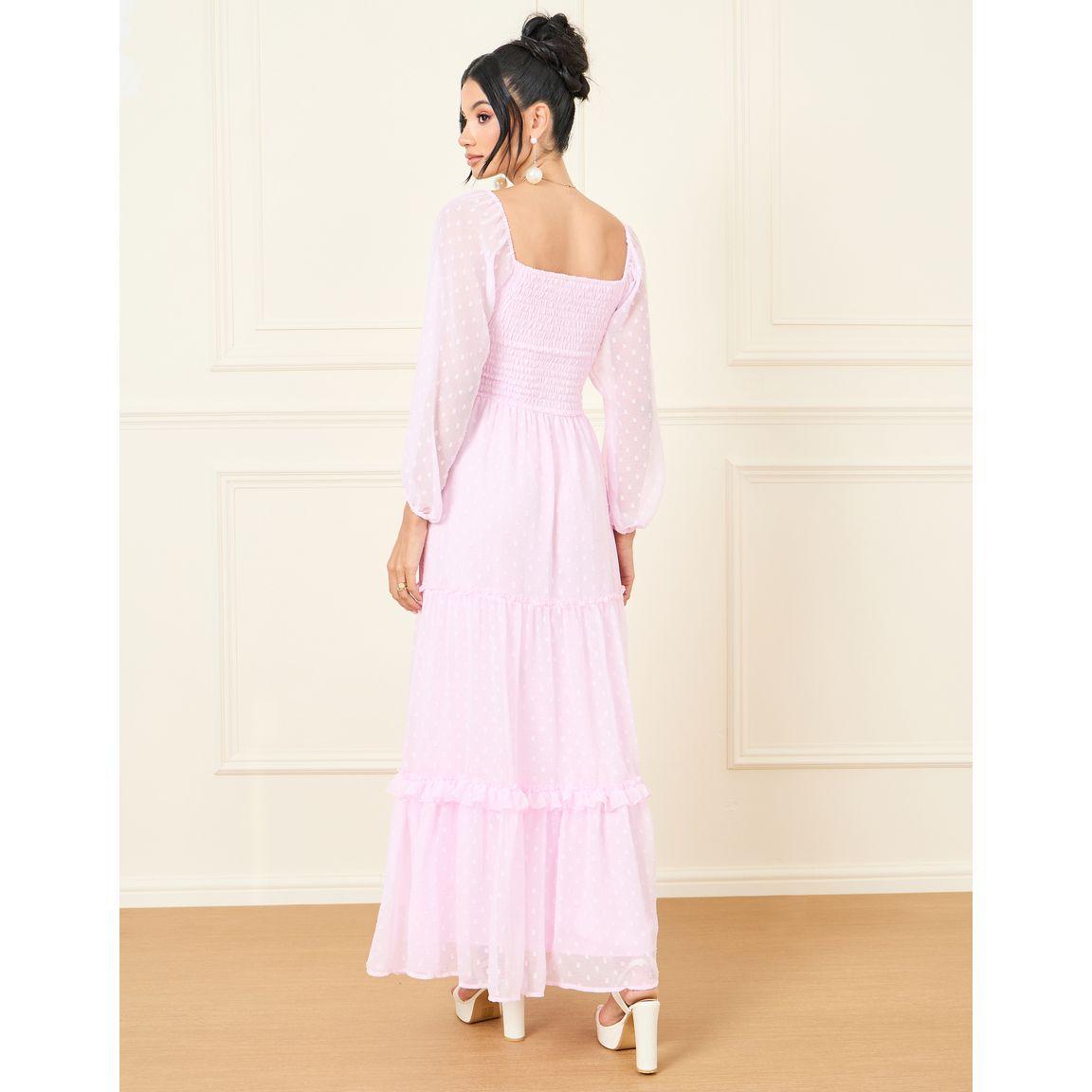 فستان طويل بتفاصيل مزمومة وكسرات-women-clothing-dresses-image-4
