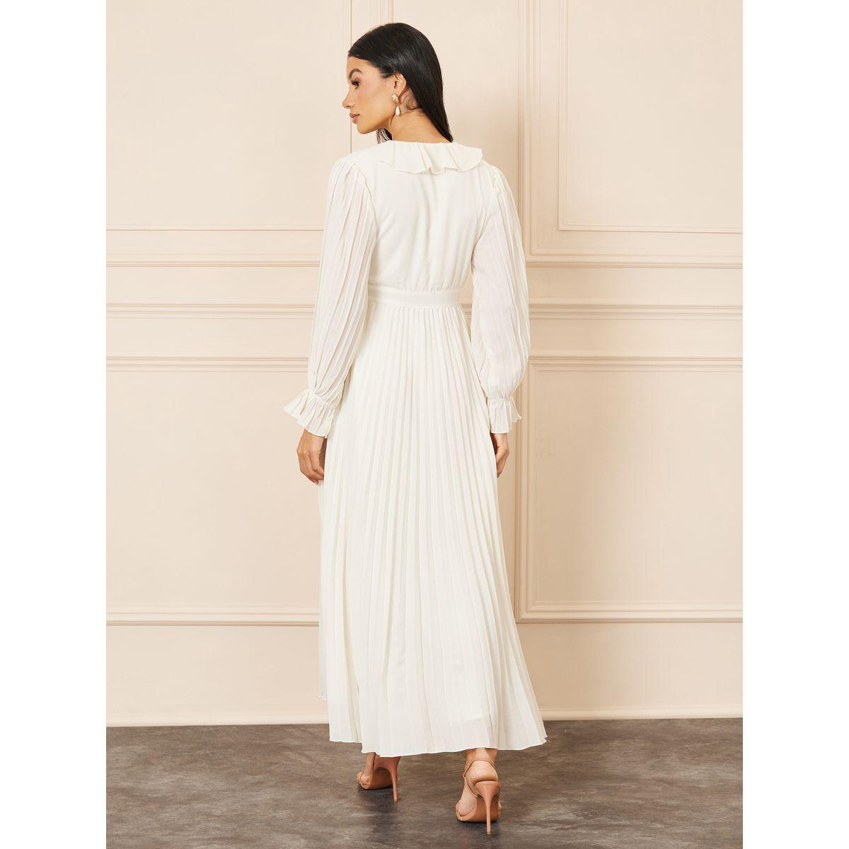 Styli Accordion Pleat Ruffle V Neck A-Line Maxi Dress-women-clothing-dresses-image-4