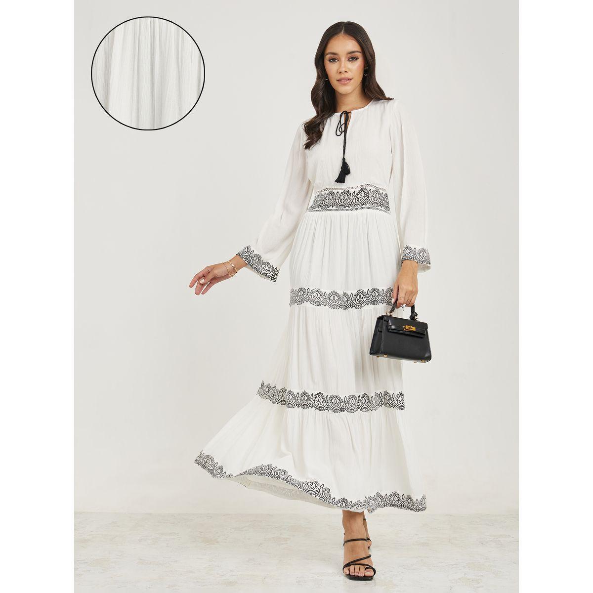فستان طويل بكسرات مع ياقة بأربطة-women-clothing-dresses-image-1