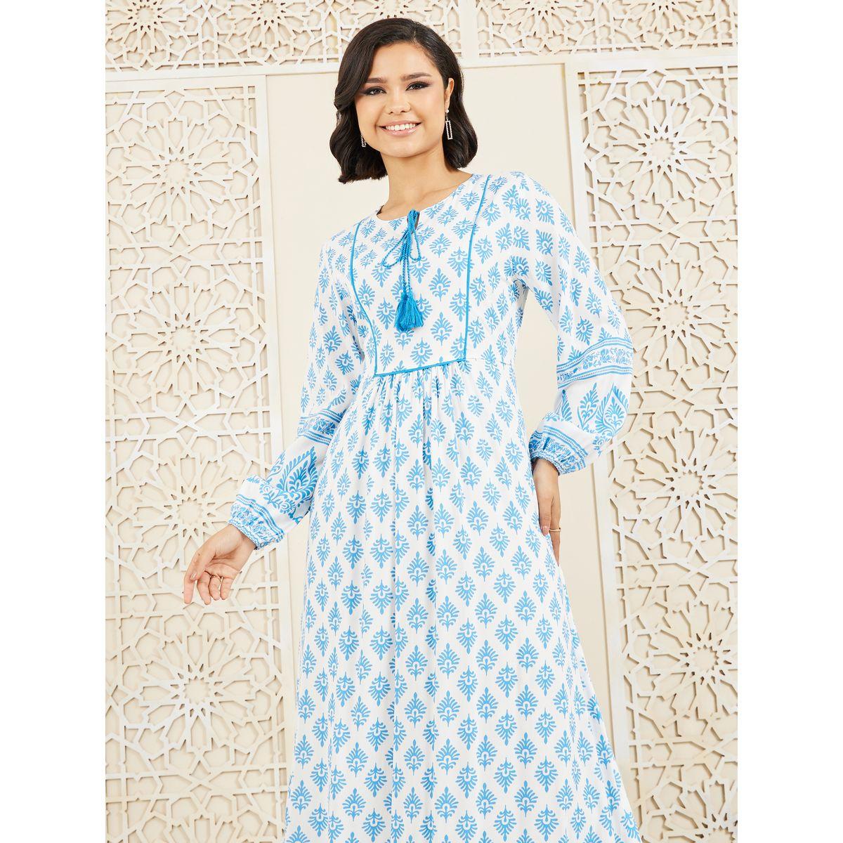 Styli Damask Print Tie Up Neck A-Line  Maxi Dress-women-clothing-dresses-image-2
