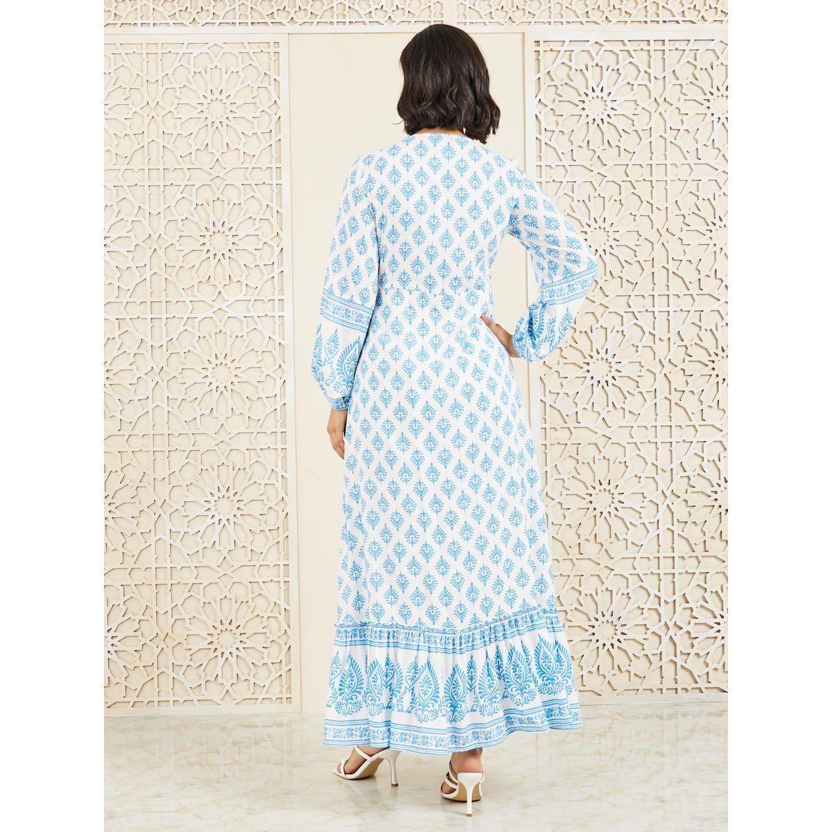 Styli Damask Print Tie Up Neck A-Line  Maxi Dress-women-clothing-dresses-image-4