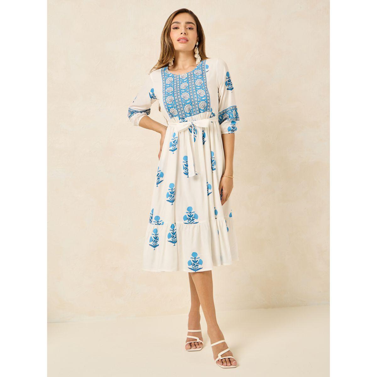 Styli All Over Print 3/4 Sleeve A-Line Midi Dress-women-clothing-dresses-image-2