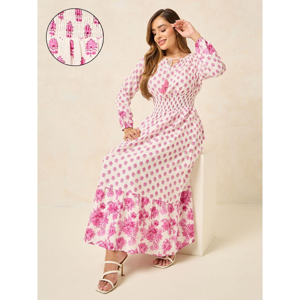 فستان طويل مطبع بالكامل مع كسرات-women-clothing-dresses-image-1